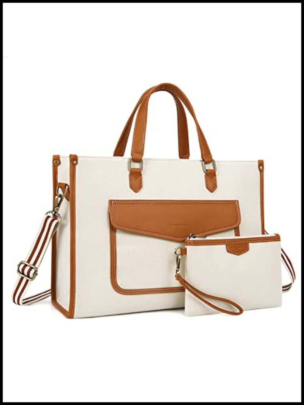 Canvas Laptop Tote Bag for Women 15.6 Inch Work Bag with Clutch Purse 2 Piece